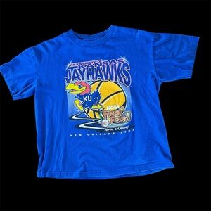 Vintage Y2K 2003 NCAA Final Four Basketball KU Jayhawks T-Shirt Child XL Blue